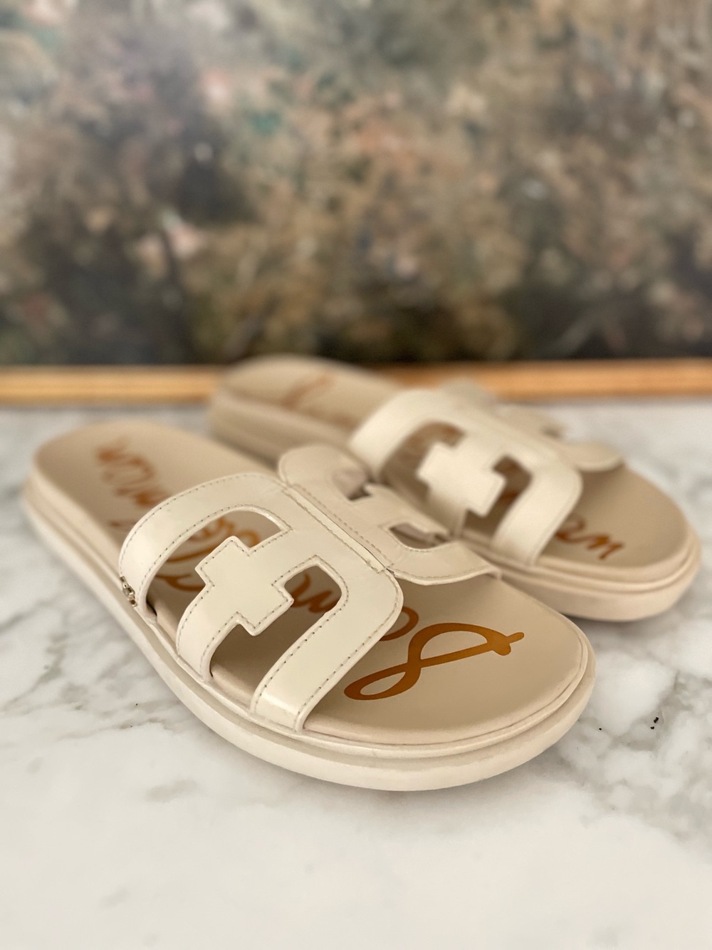 Sam Edelman Valeri Leather Slide Sandals size 8.5 ivory cream - Picture 3 of 7